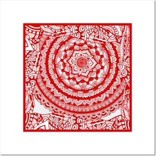 Red zentangle floral print Posters and Art